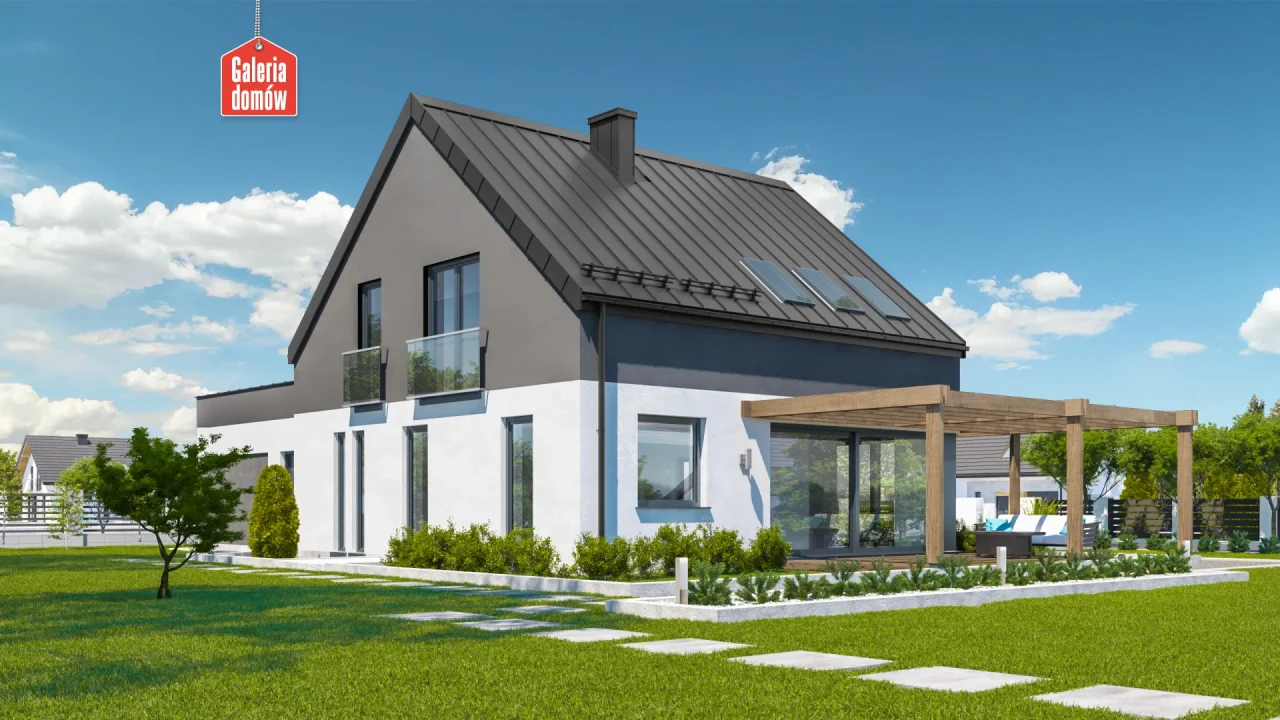 Słoneczny projekt domu z poddaszem użytkowym. Nowocześnie, oszczędnie i z klasą Dom przy Cyprysowej 58.